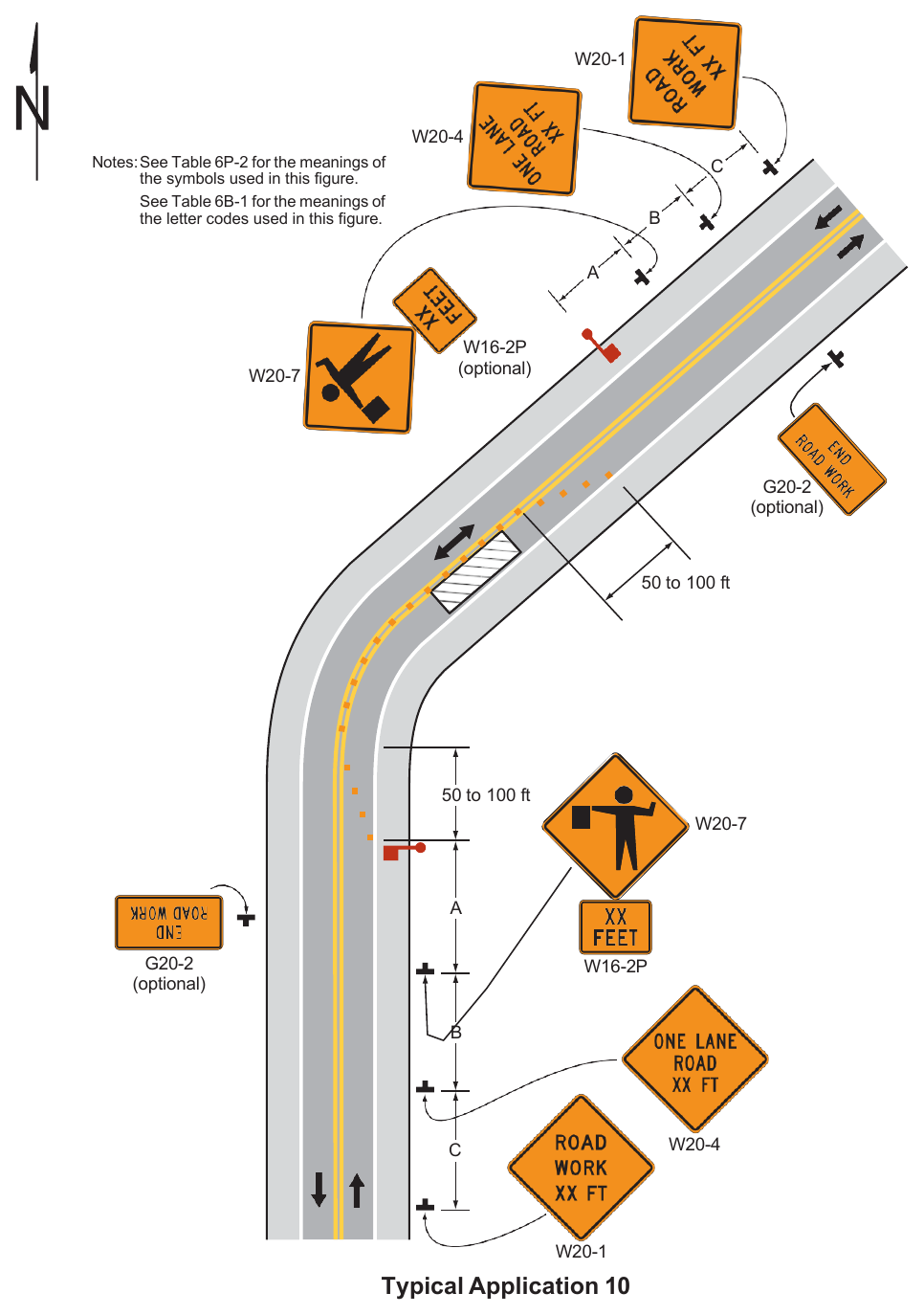 Figure 6P-10. Lane Closure on a Two-Lane Road Using Flaggers (TA-10)