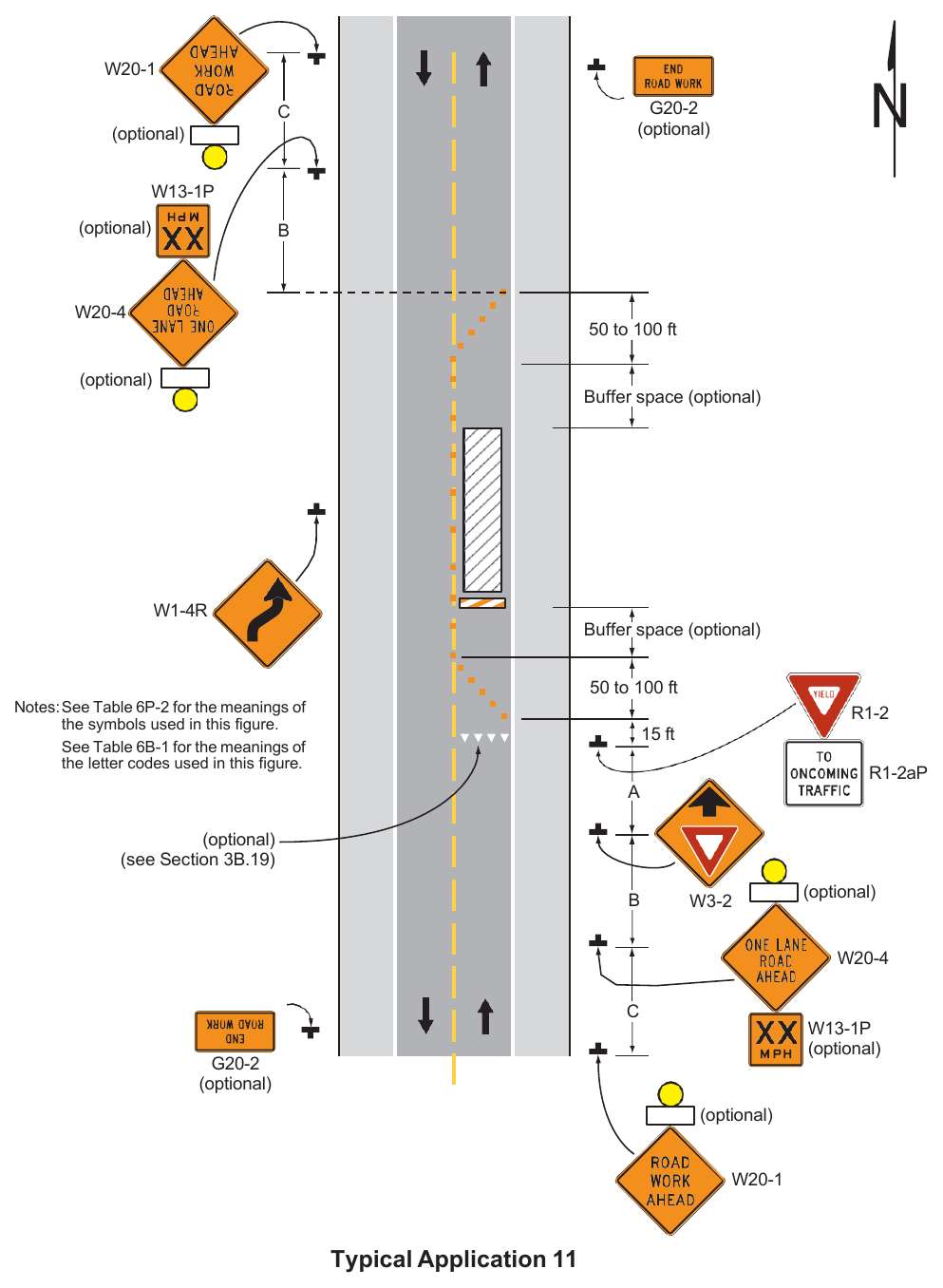 Figure 6P-11. Lane Closure on a Two-Lane Road with Low Traffic Volumes (TA-11)