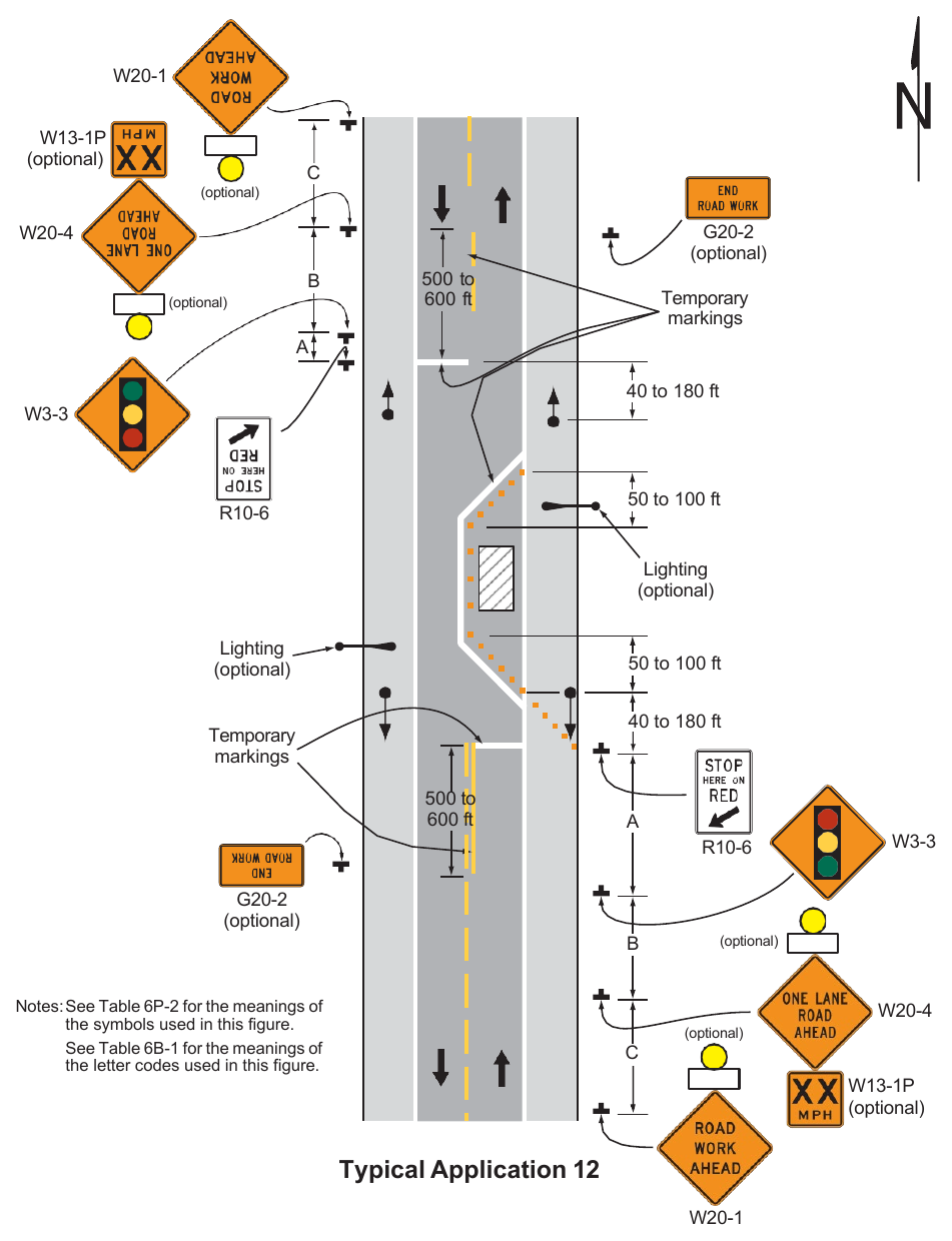 Figure 6P-12. Lane Closure on a Two-Lane Road Using Temporary Traffic Control Signals (TA-12)