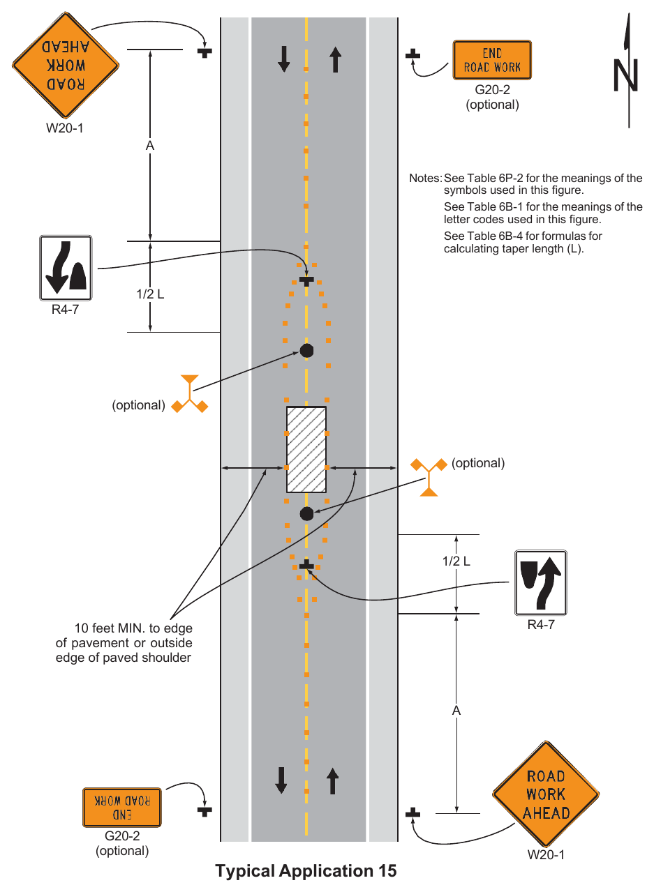 Figure 6P-15. Work in the Center of a Road with Low Traffic Volumes (TA-15)