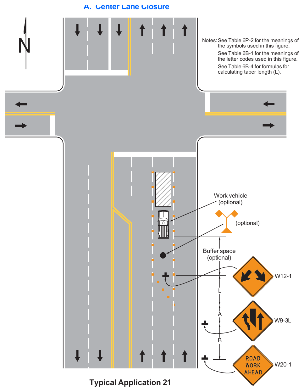 Figure 6P-21. Lane Closure on the Near Side of an Intersection (TA-21)