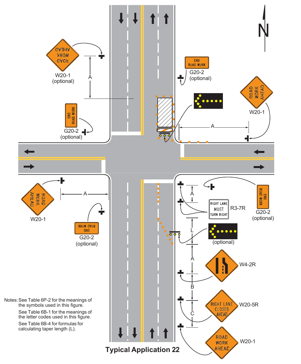 Figure 6P-22. Right-Hand Lane Closure on the Far Side of an Intersection (TA-22)
