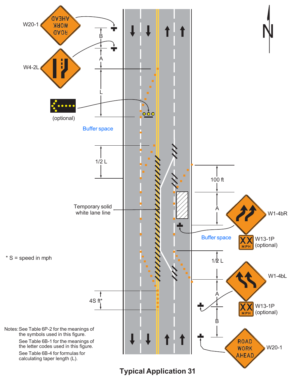 Figure 6P-31. Lane Closure on a Street with Uneven Directional Volumes (TA-31)