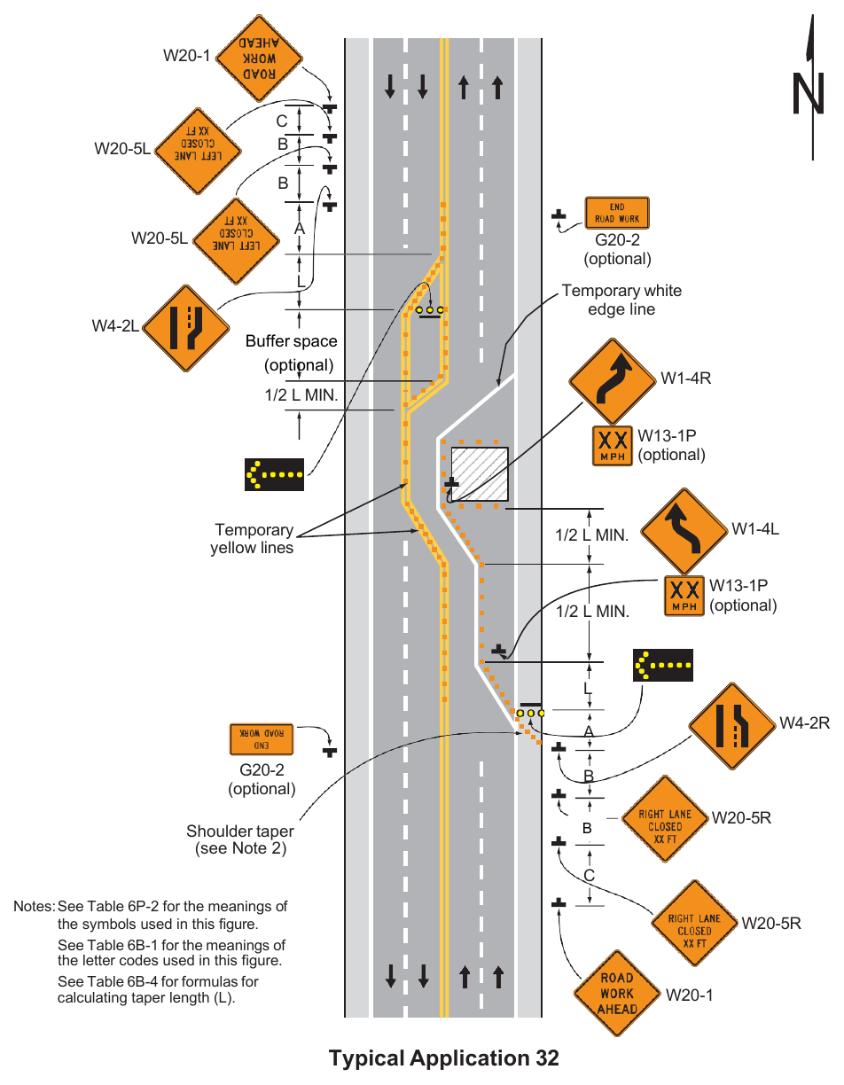 Figure 6P-32. Half Road Closure on a Multi-Lane, High-Speed Highway (TA-32)