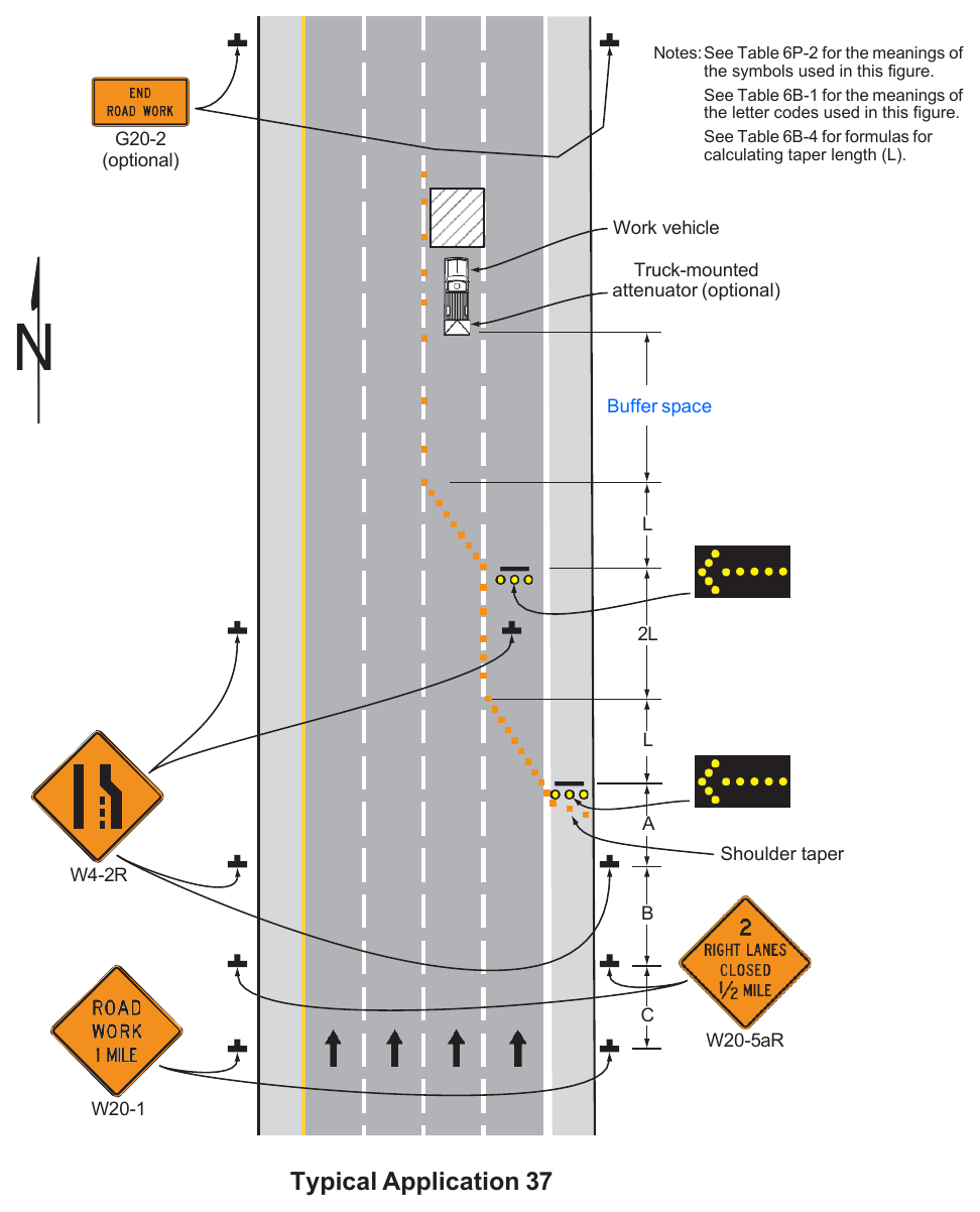 Figure 6P-37. Double Lane Closure on a Freeway (TA-37)