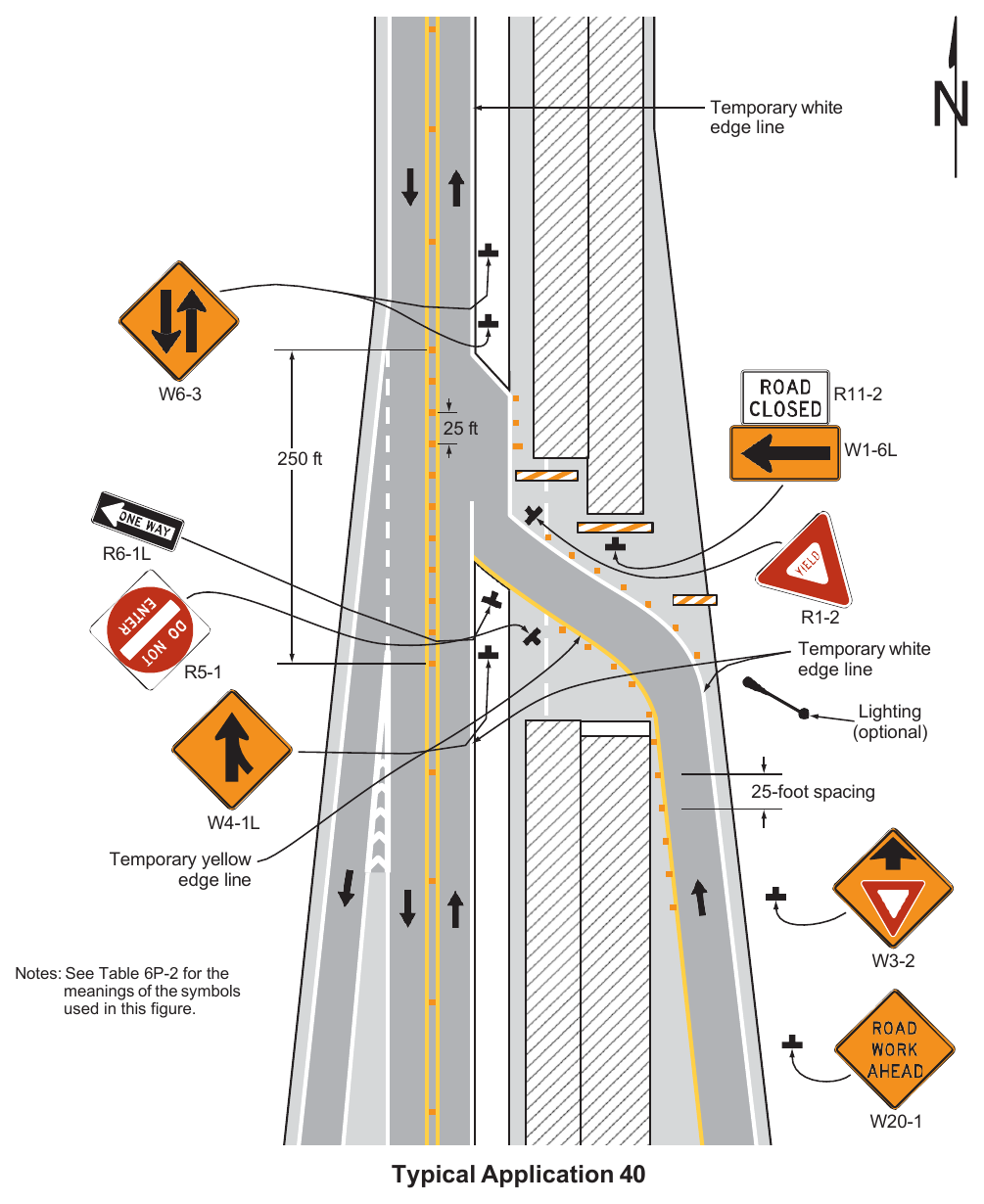 Figure 6P-40. Median Crossover for an Entrance Ramp (TA-40)