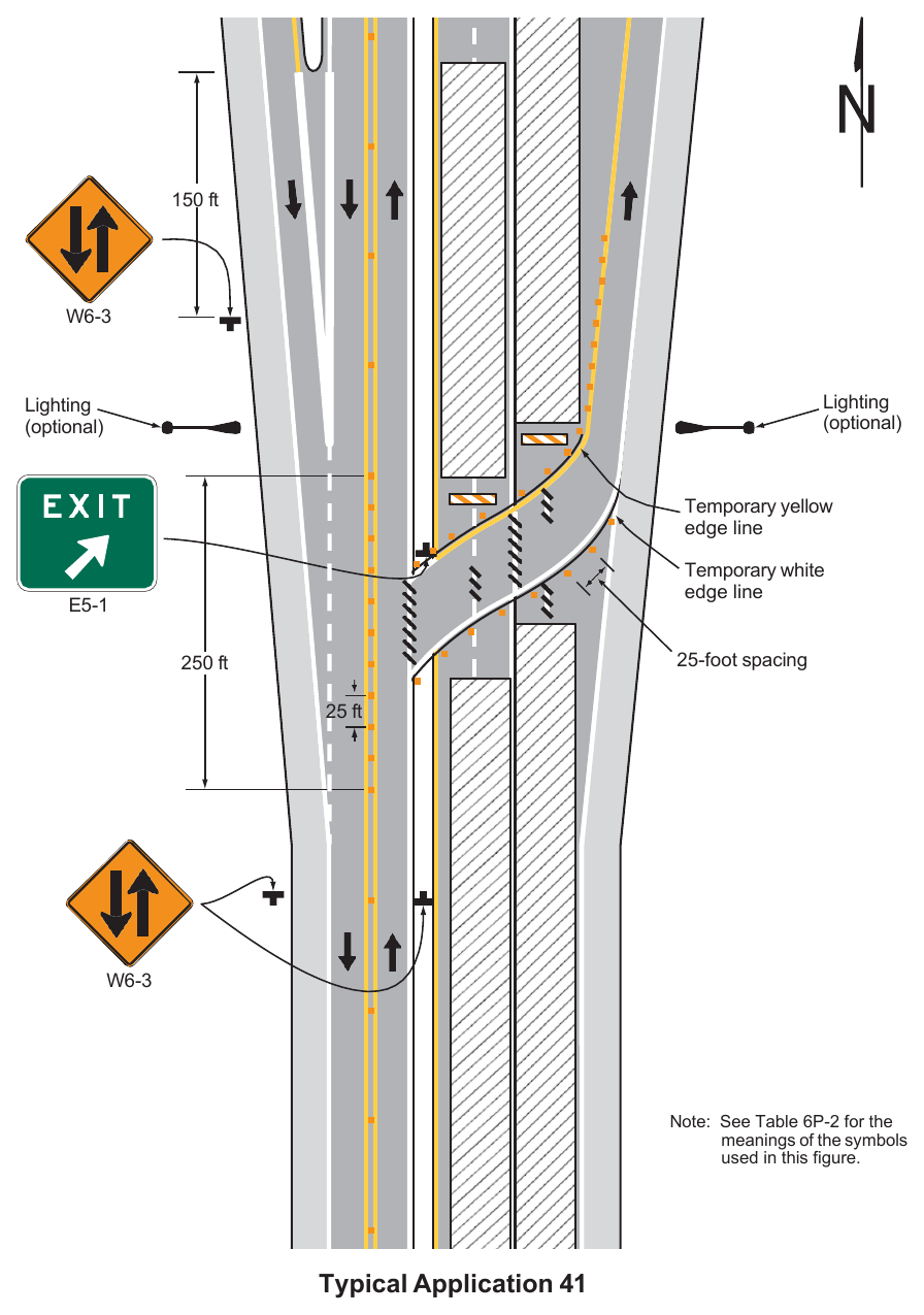 Figure 6P-41. Median Crossover for an Exit Ramp (TA-41)
