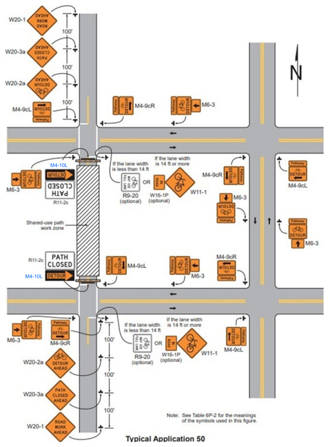 Figure 6P-50. On-Road Detour for a Shared-Use Path (TA-50)