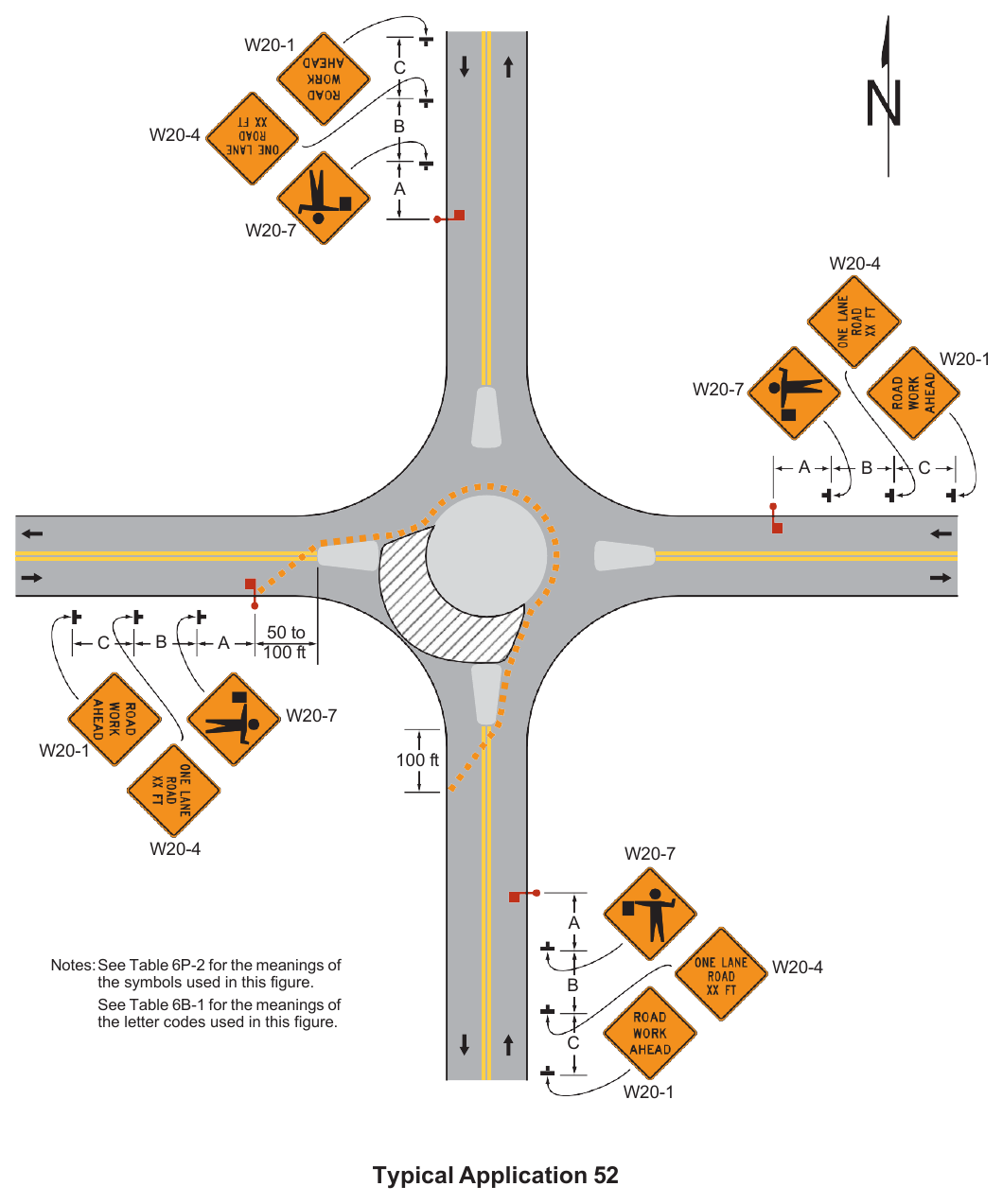 Figure 6P-52. Short-Term or Short-Duration Work in a Circular Intersection (TA-52)