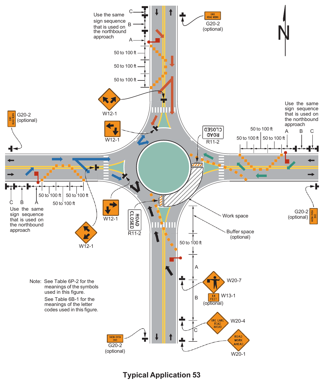 Figure 6P-53. Flagging Operation on a Single-Lane Circular Intersection (TA-53)