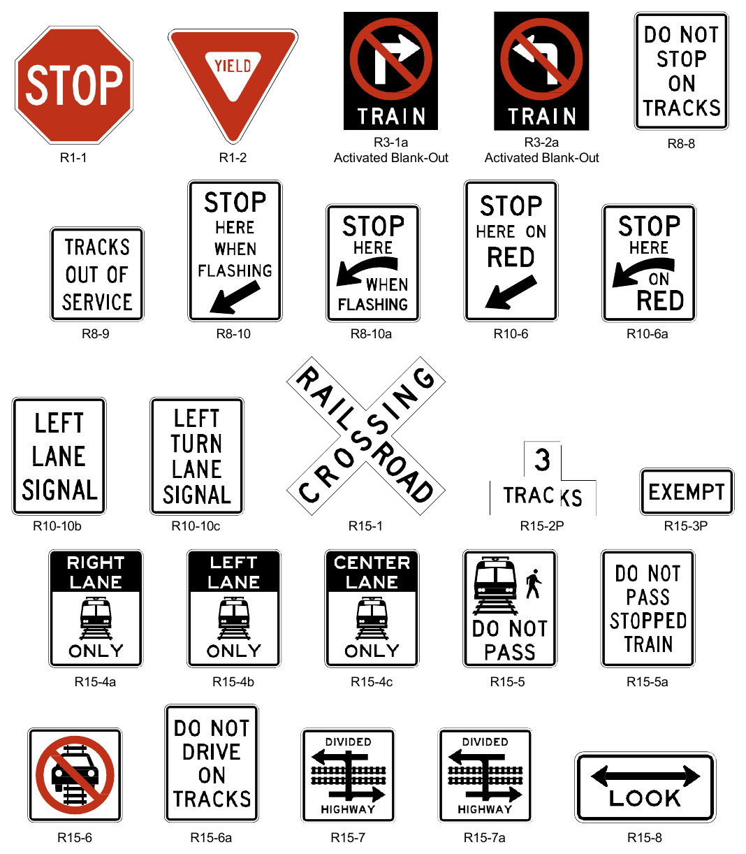 Figure 8B-1. Regulatory Signs and Plaques for Grade Crossings