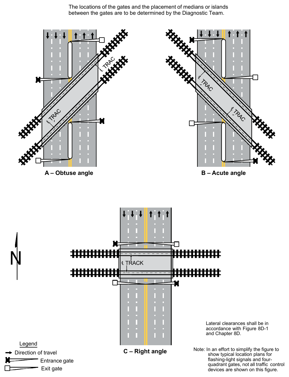 Figure 8D-2. Examples of Location Plan for Flashing-Light Signals and Four-Quadrant Gates