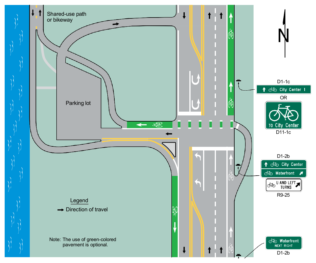Figure 9B-6. Example of Application of Bicycle Jughandle Sign