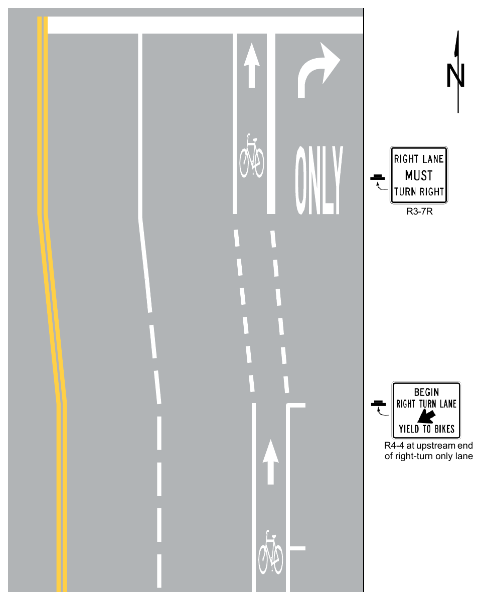 Figure 9E-3. Examples of Bicycle Lane Markings on an Approach to an Intersection (Sheet 2 of 3)