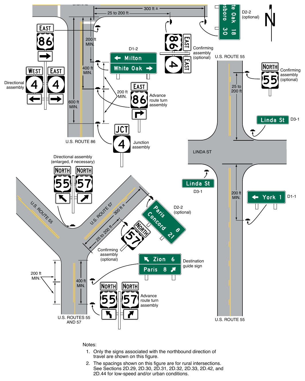 Figure 2D-8. Illustration of Directional Assemblies and Other Route Signs (Sheet 3 of 4)