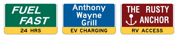Figure 2J-4. Examples of Supplemental Messages on Business Identification Sign Panels
