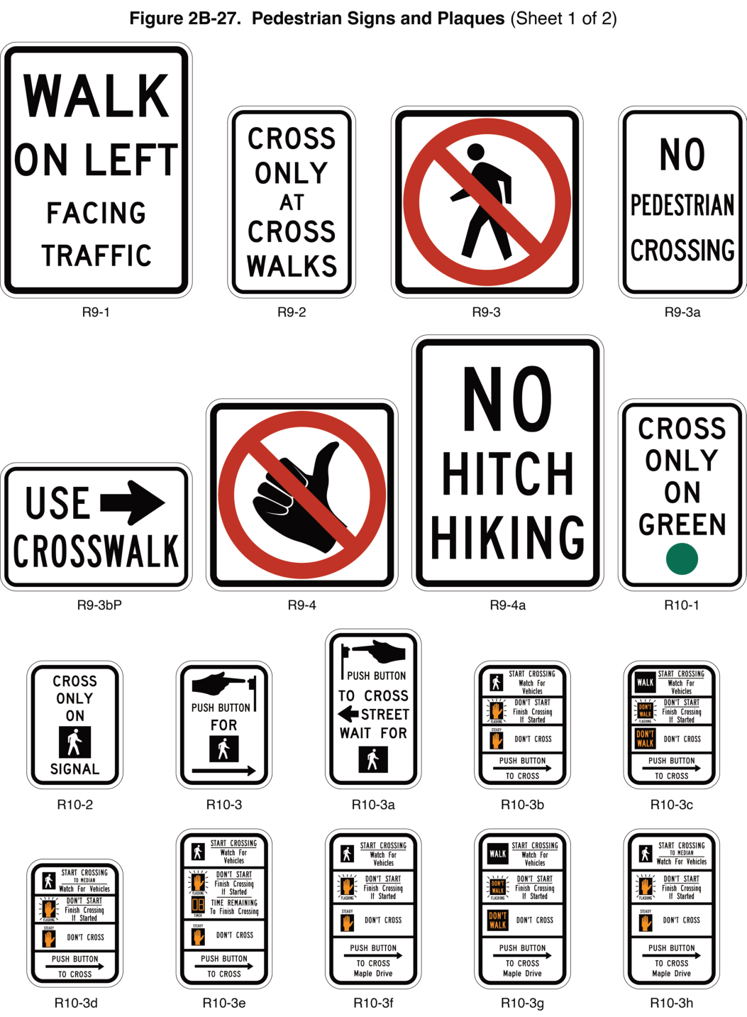 Figure 2B-27. Pedestrian Signs and Plaques (Sheet 1 of 2)