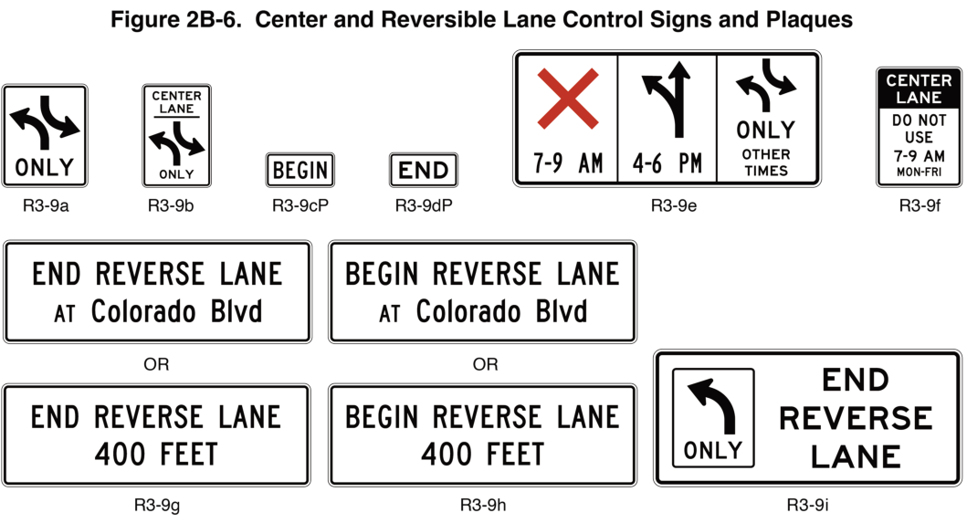 Figure 2B-6. Center and Reversible Lane Control Signs and Plaques
