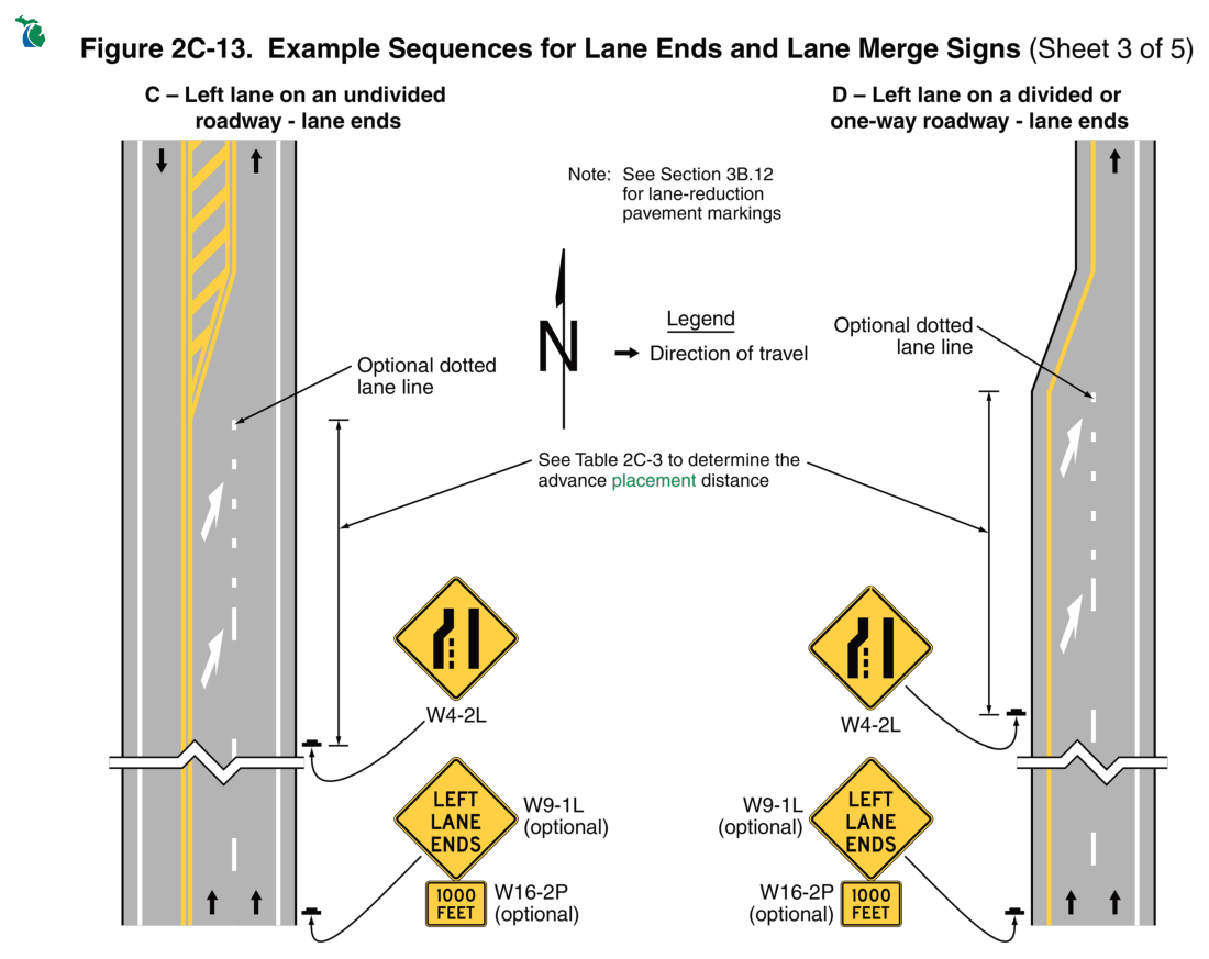 Figure 2C-13. Example Sequences for Lane Ends and Lane Merge Signs (Sheet 3 of 5)
