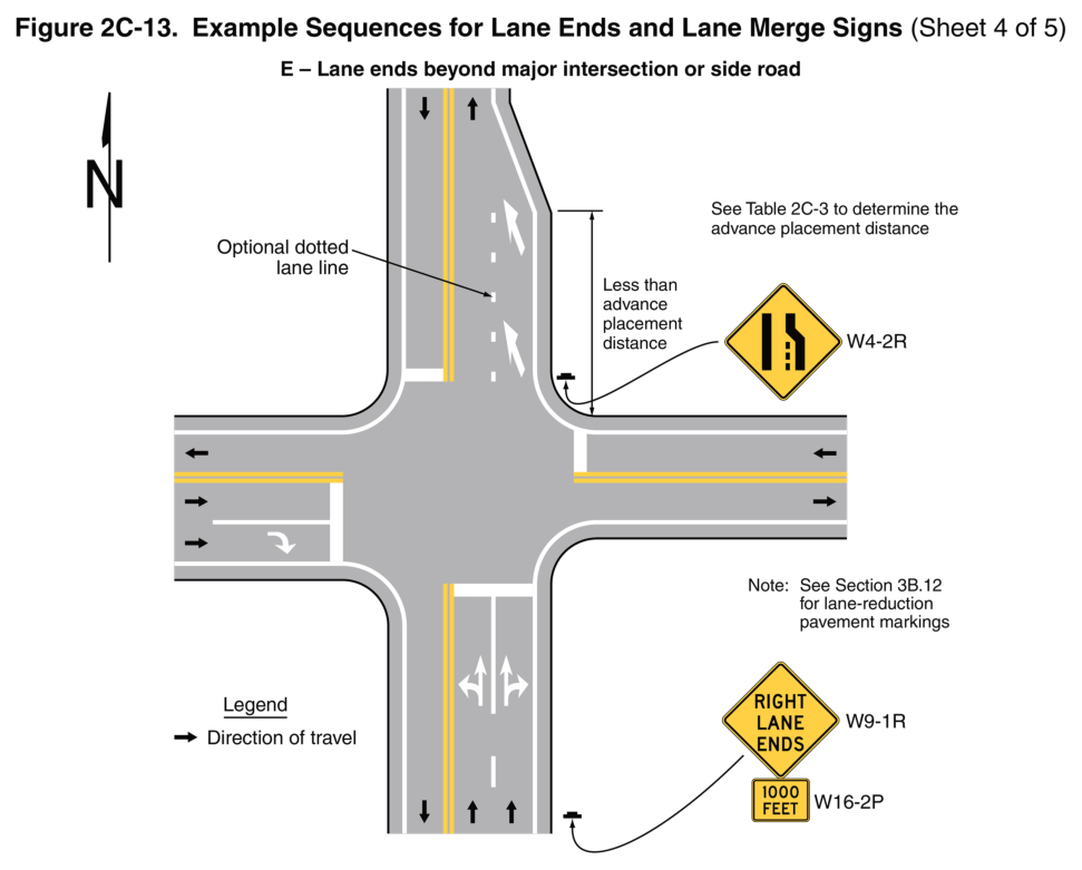 Figure 2C-13. Example Sequences for Lane Ends and Lane Merge Signs (Sheet 4 of 5)