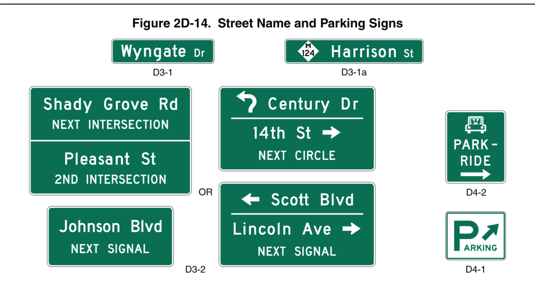 Figure 2D-14. Street Name and Parking Signs