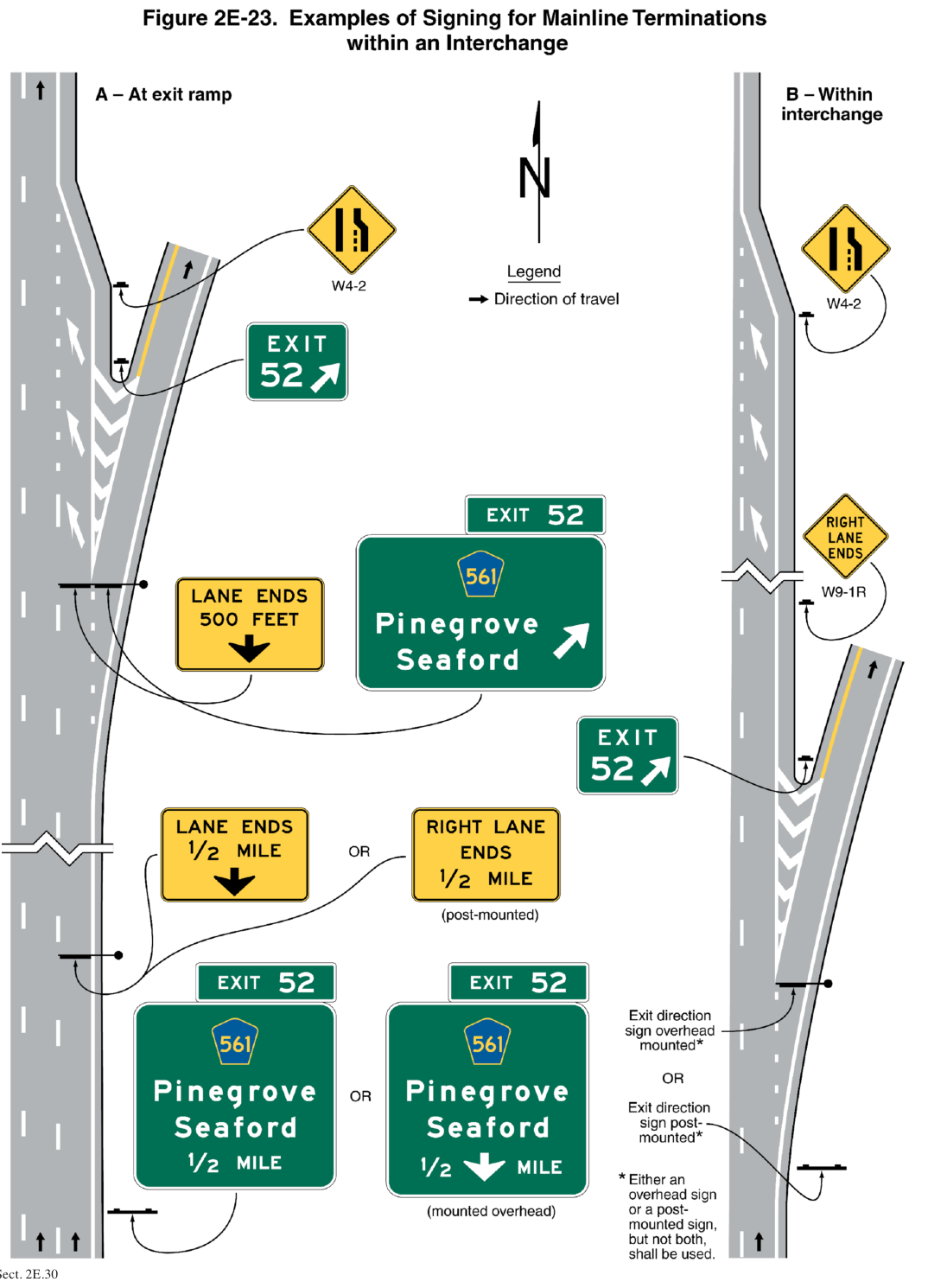 Figure 2E-23. Examples of Signing for Mainline Terminations within an Interchange