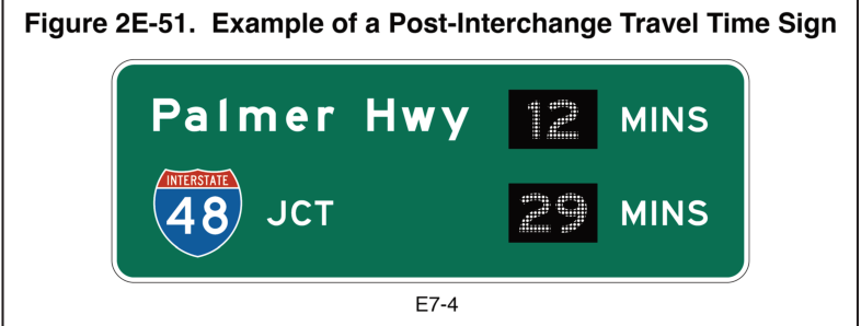 Figure 2E-51. Example of a Post-Interchange Travel Time Sign