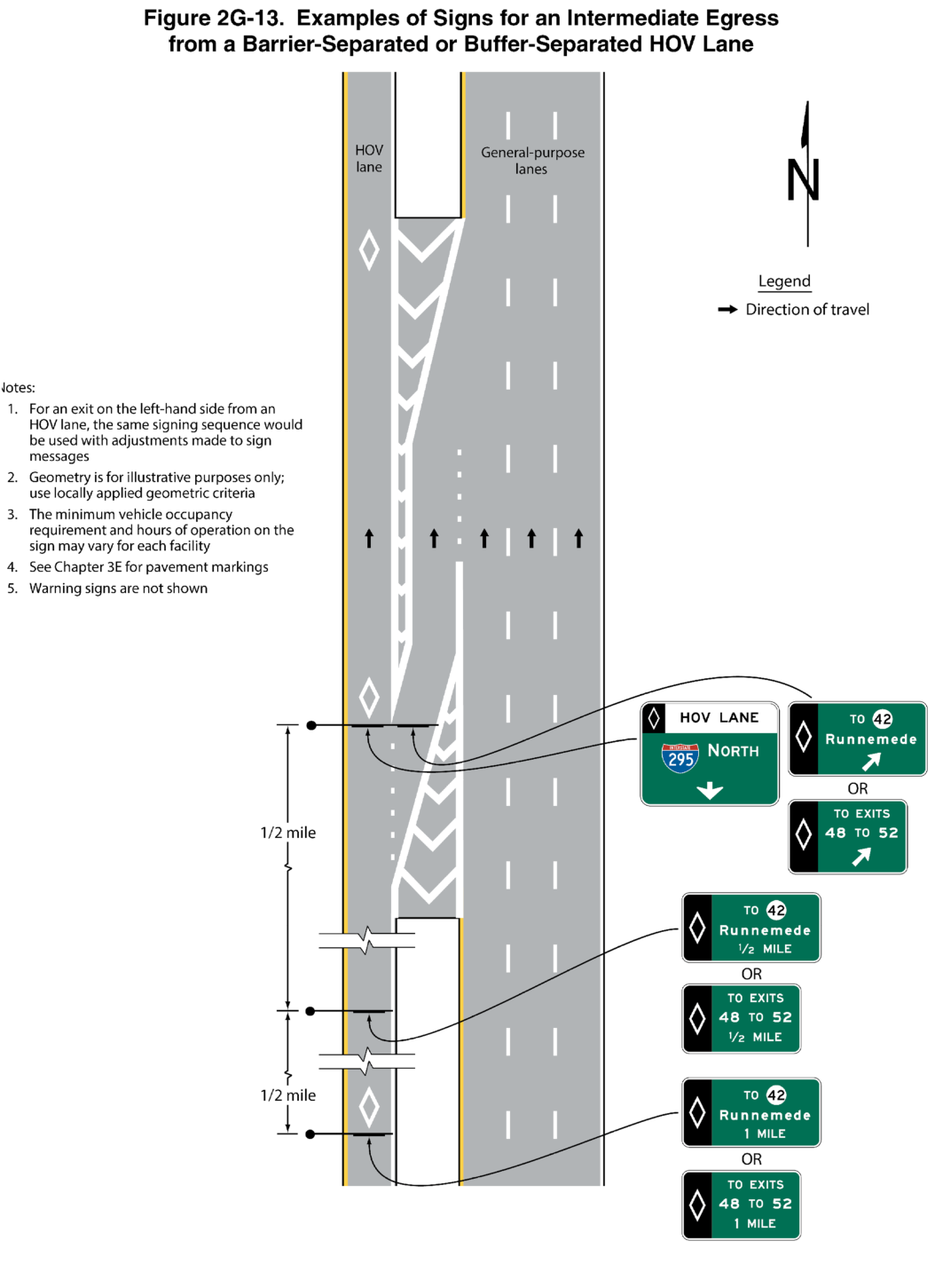 Figure 2G-13. Examples of Signs for an Intermediate Egress from a Barrier-Separated or Buffer-Separated HOV Lane