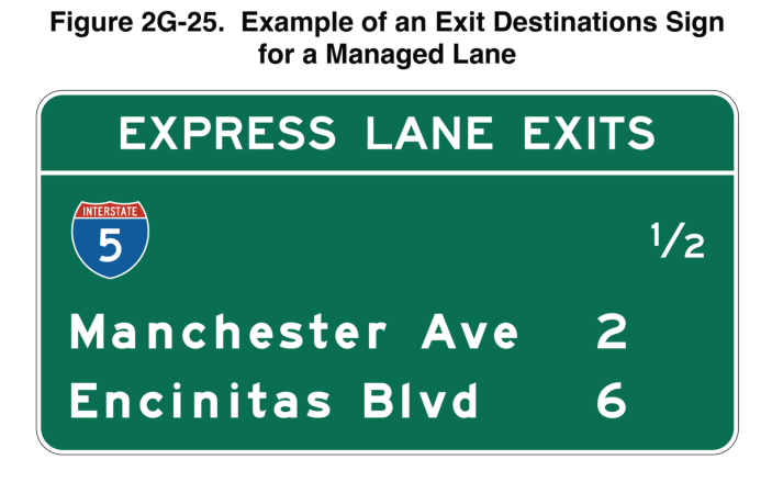 Figure 2G-25. Example of an Exit Destinations Sign for a Managed Lane