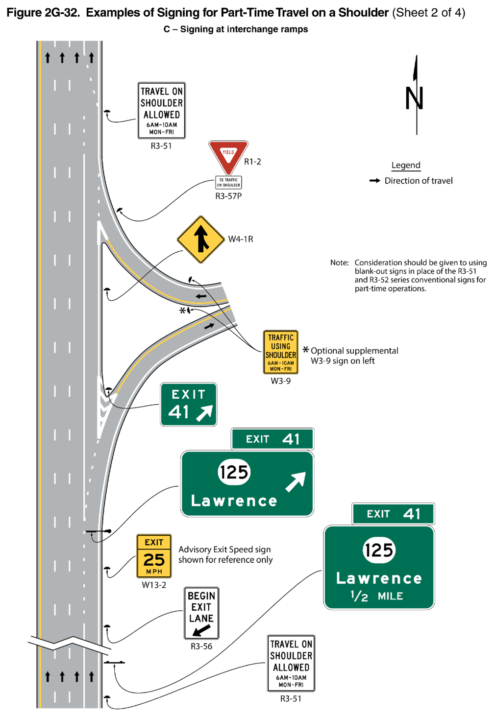 Figure 2G-32. Examples of Signing for Part-Time Travel on a Shoulder (Sheet 2 of 4)