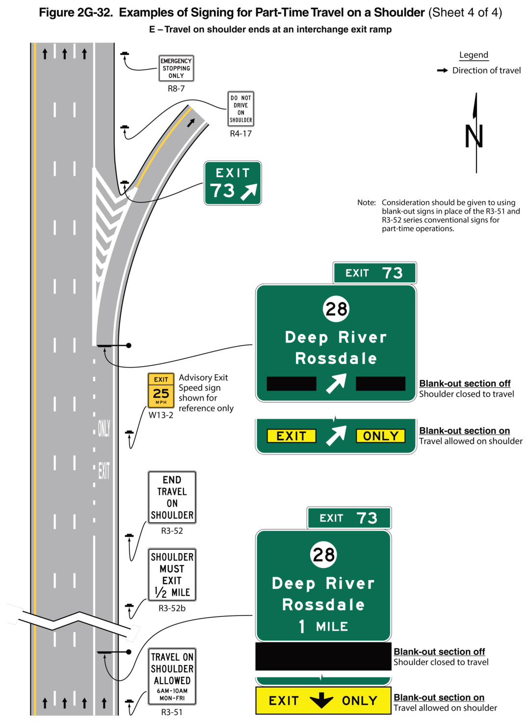 Figure 2G-32. Examples of Signing for Part-Time Travel on a Shoulder (Sheet 4 of 4)