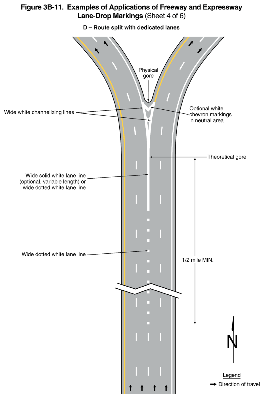 Figure 3B-11. Examples of Applications of Freeway and Expressway Lane-Drop Markings (Sheet 4 of 6)