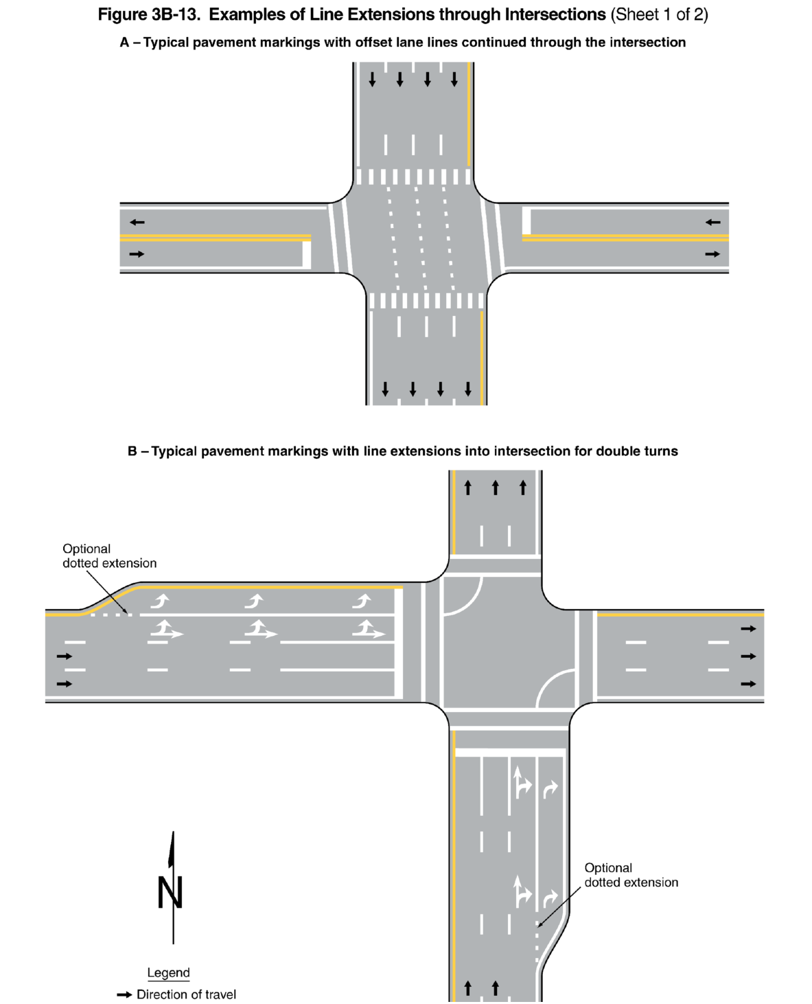 Figure 3B-13. Examples of Line Extensions through Intersections (Sheet 1 of 2)
