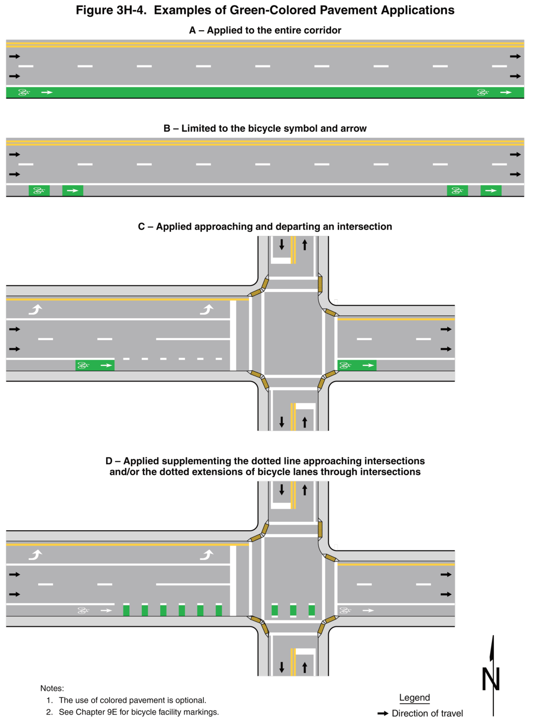 Figure 3H-4. Examples of Green-Colored Pavement Applications