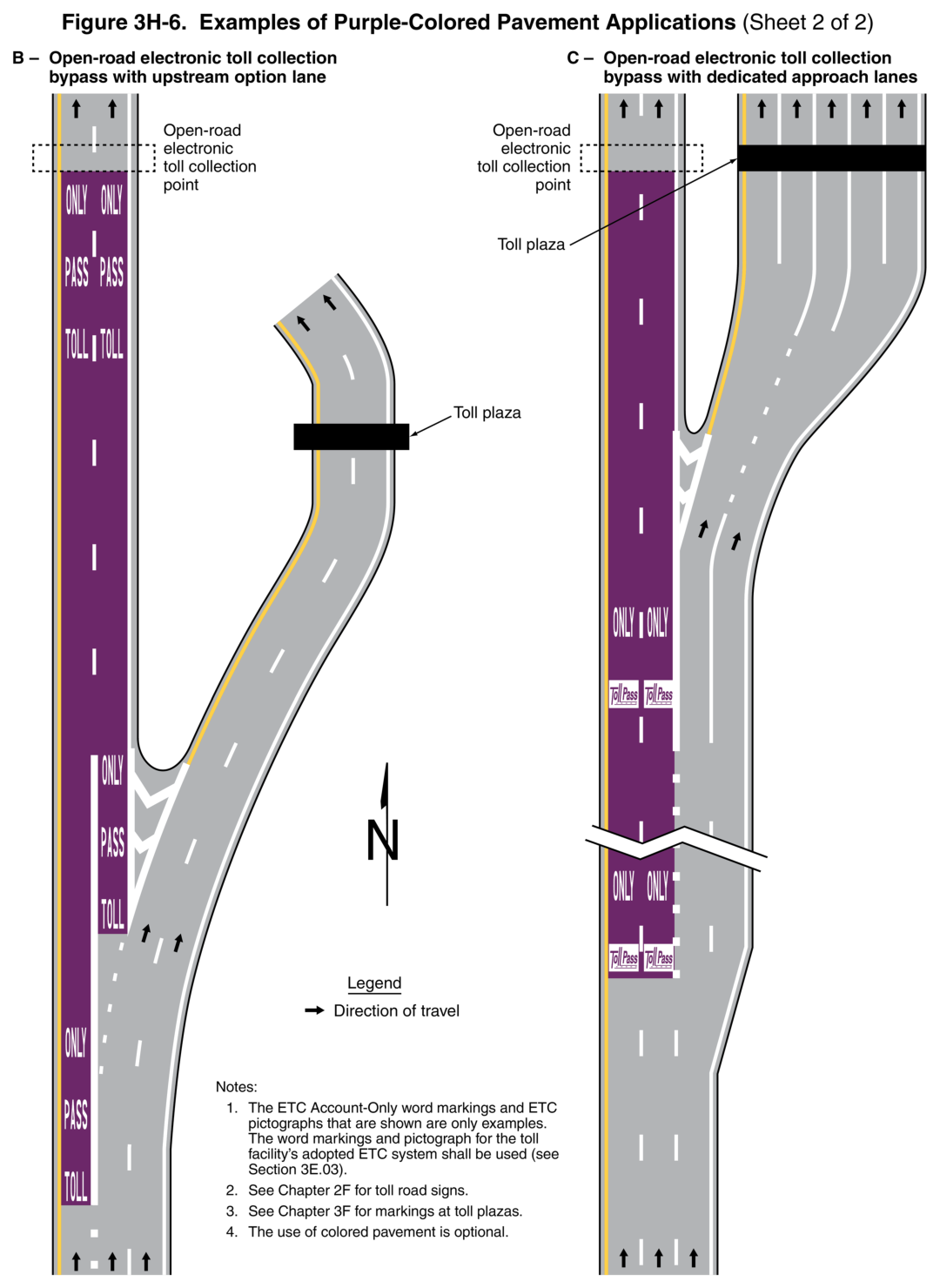 Figure 3H-6. Examples of Purple-Colored Pavement Applications (Sheet 2 of 2)