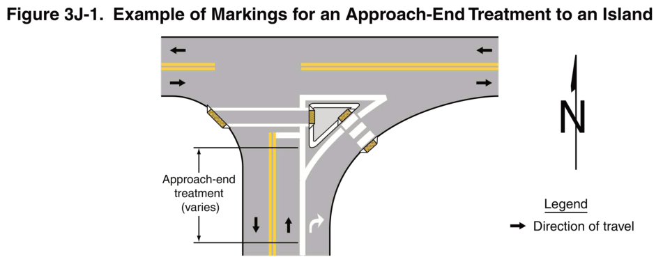 Figure 3J-1. Example of Markings for an Approach-End Treatment to an Island