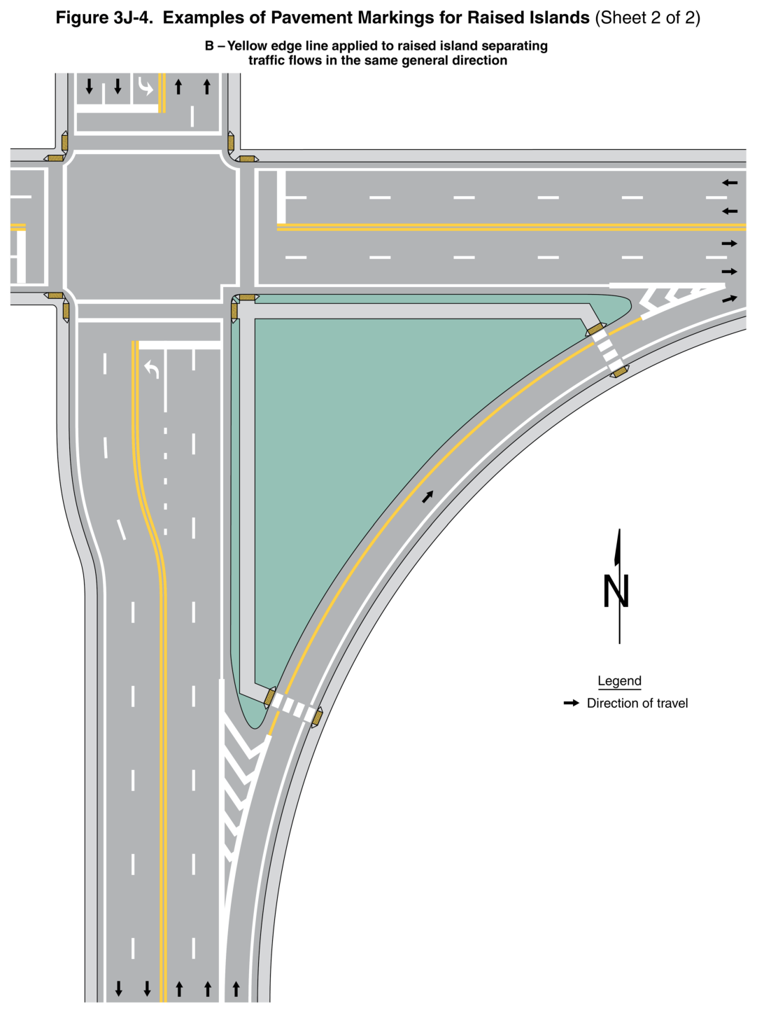 Figure 3J-4. Examples of Pavement Markings for Raised Islands (Sheet 2 of 2)