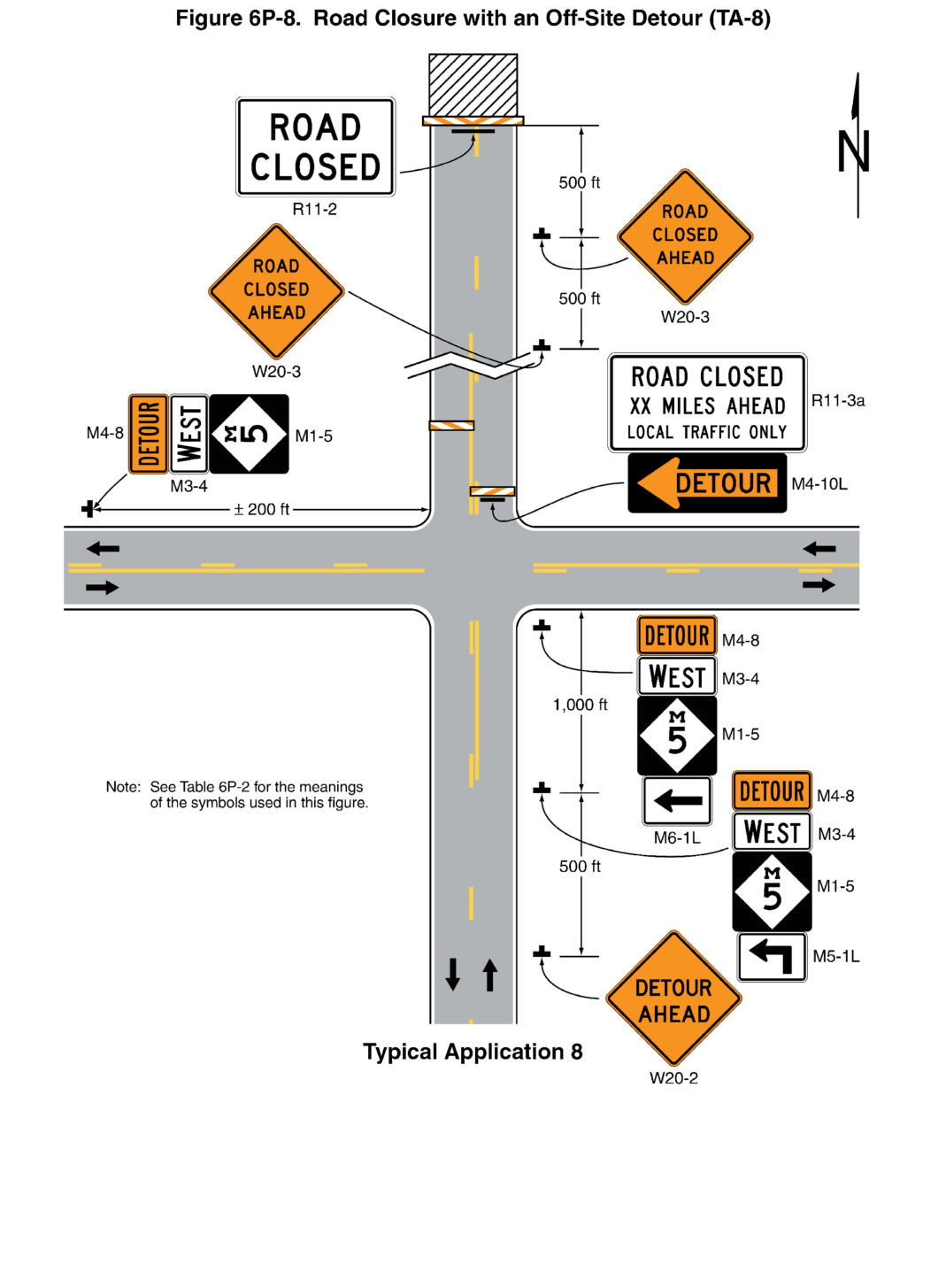 Figure 6P-8. Road Closure with an Off-Site Detour (TA-8)