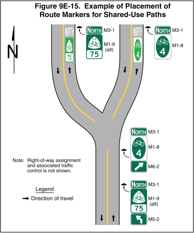 Figure 9E-15. Example of Placement of Route Markers for Shared-Use Paths