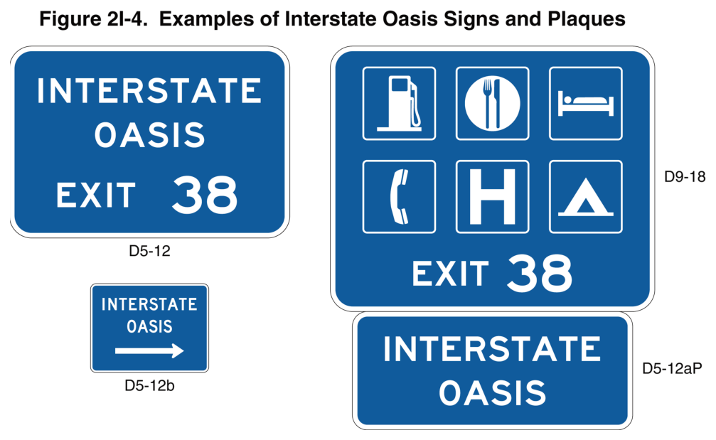 Figure 2I-4. Examples of Interstate Oasis Signs and Plaques