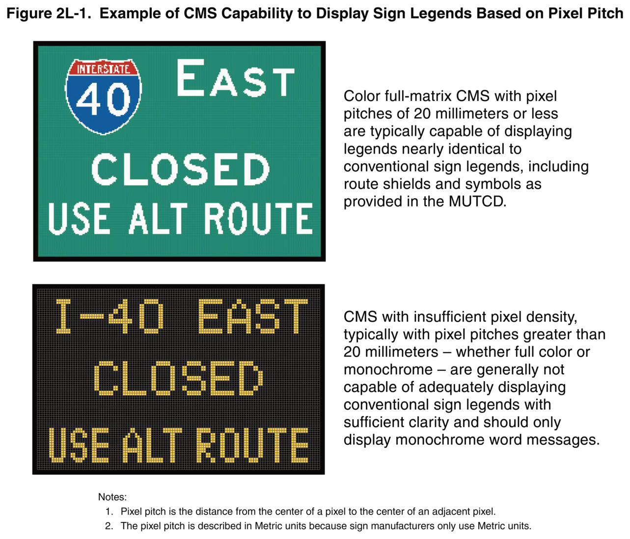 Figure 2L-1. Example of CMS Capability to Display Sign Legends Based on Pixel Pitch