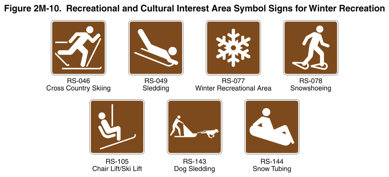 Figure 2M-10. Recreational and Cultural Interest Area Symbol Signs for Winter Recreation