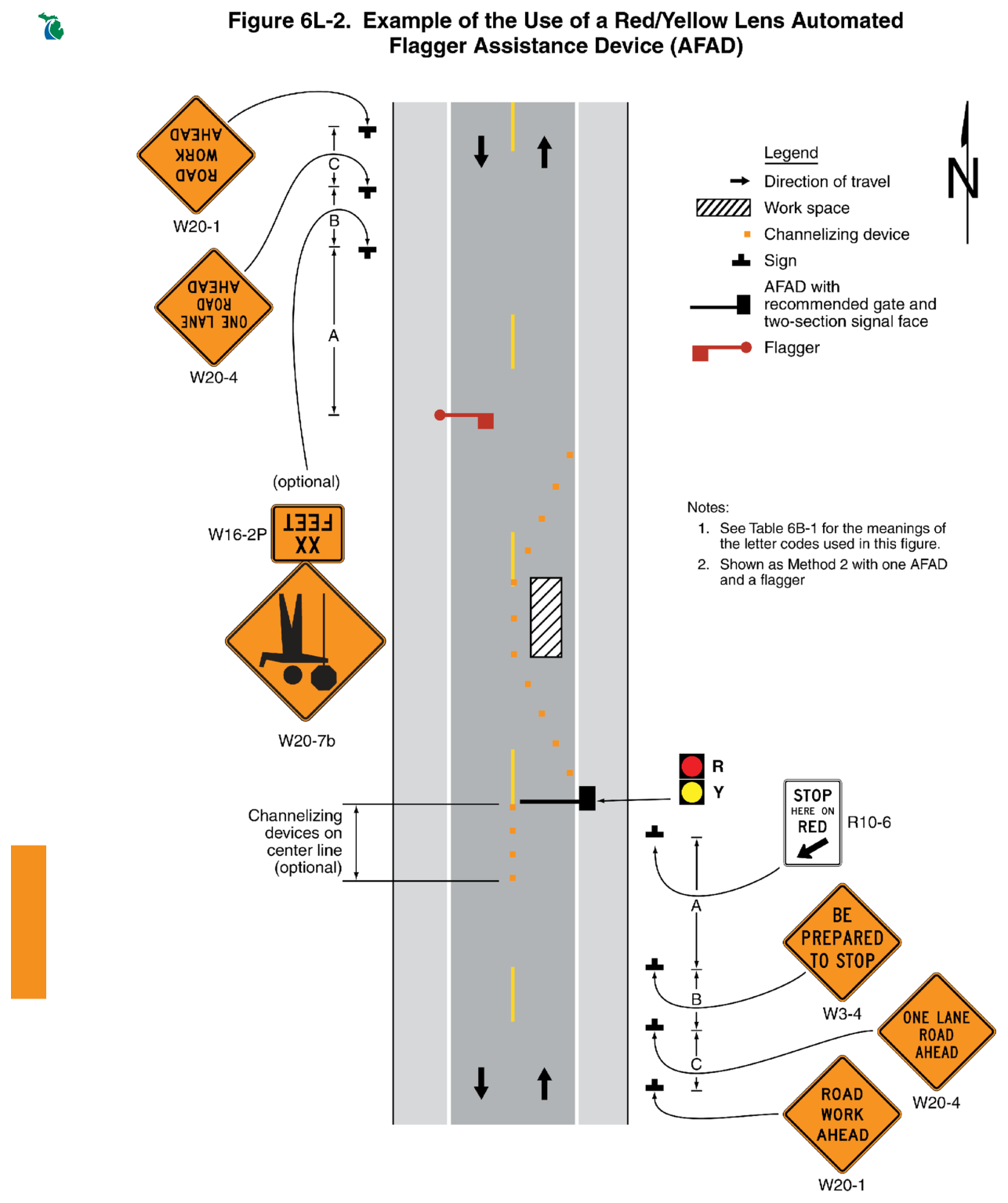 Figure 6L-2. Example of the Use of a Red/Yellow Lens Automated Flagger Assistance Device (AFAD)