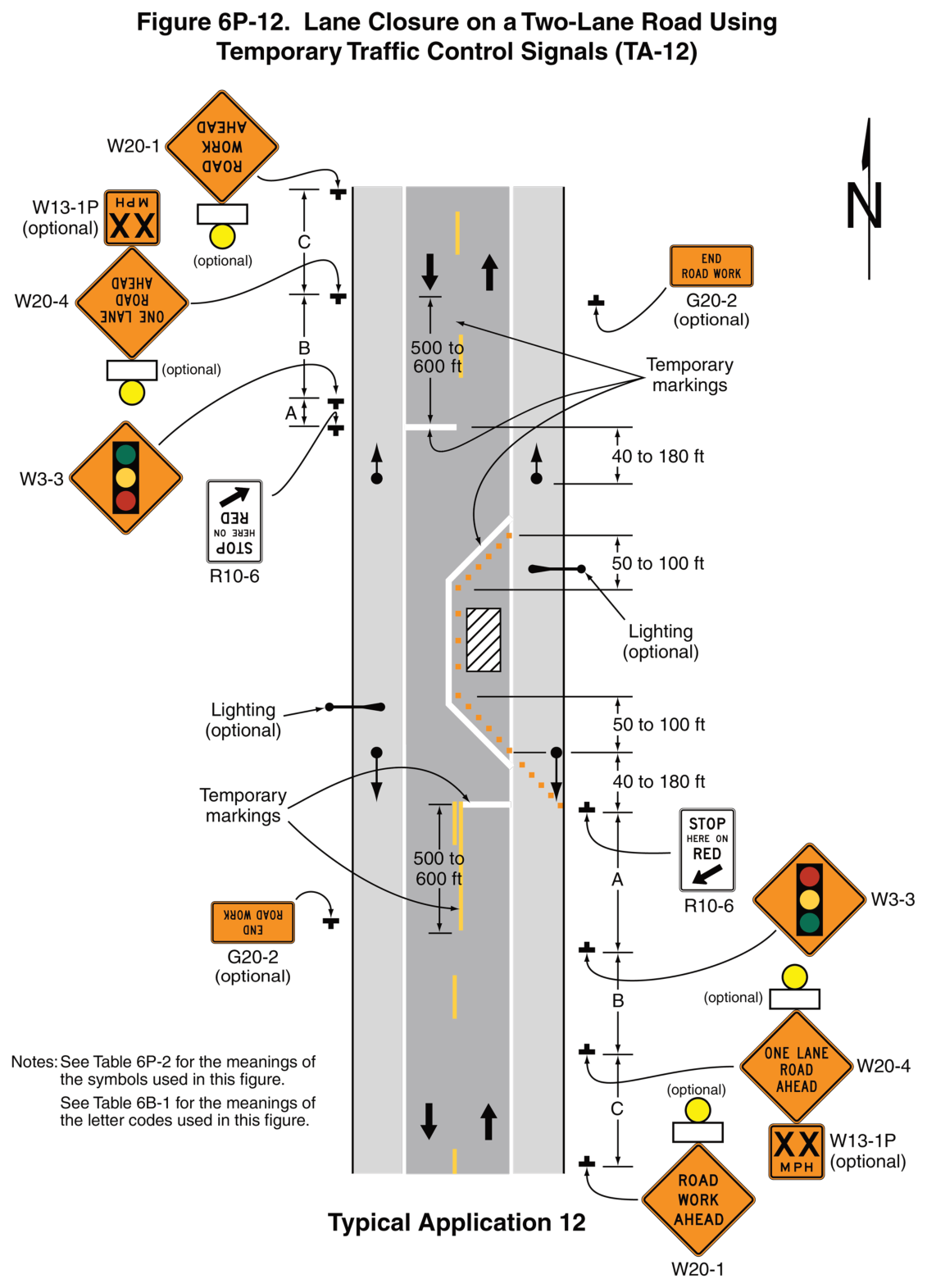 Figure 6P-12. Lane Closure on a Two-Lane Road Using Temporary Traffic Control Signals (TA-12)
