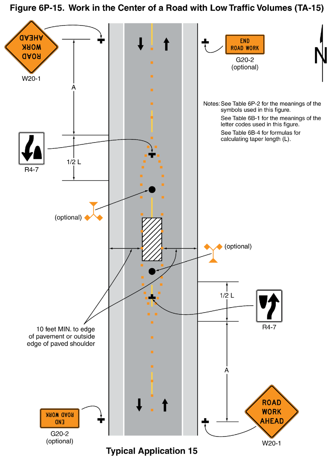 Figure 6P-15. Work in the Center of a Road with Low Traffic Volumes (TA-15)
