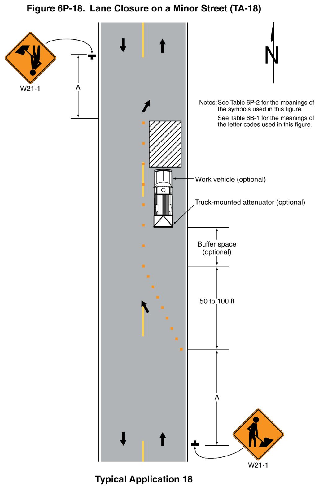 Figure 6P-18. Lane Closure on a Minor Street (TA-18)