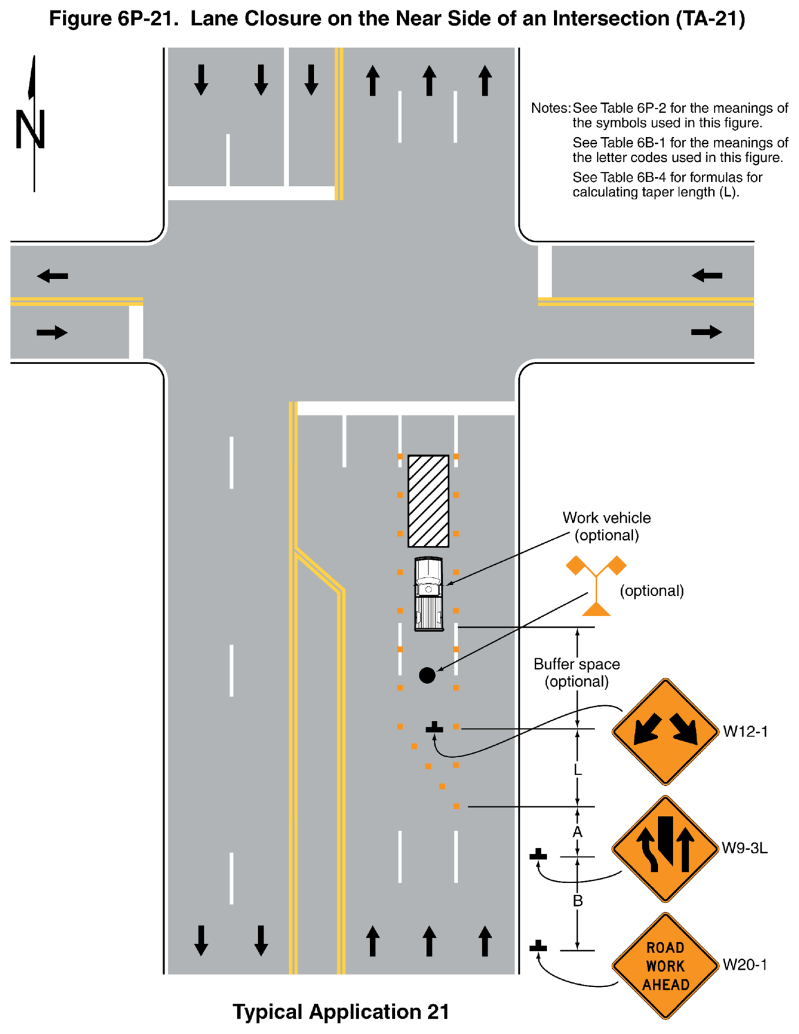 Figure 6P-21. Lane Closure on the Near Side of an Intersection (TA-21)