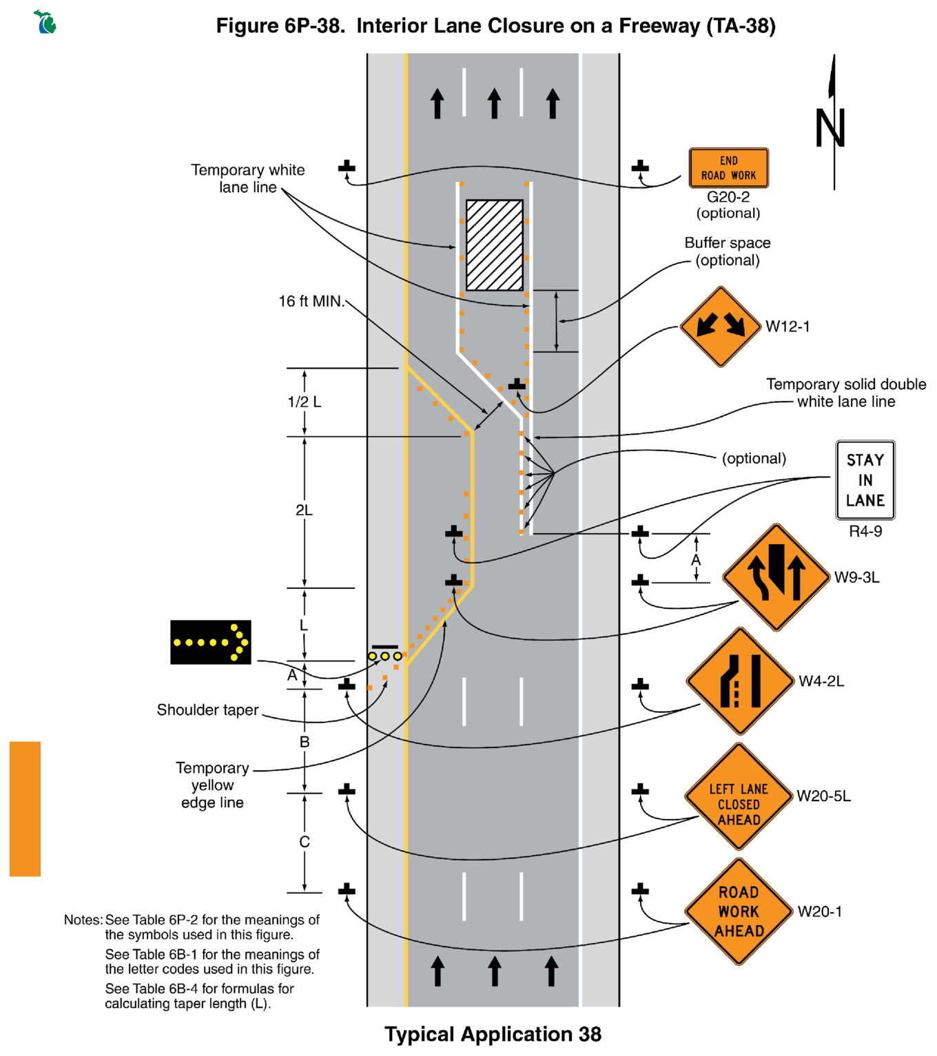 Figure 6P-38. Interior Lane Closure on a Freeway (TA-38)