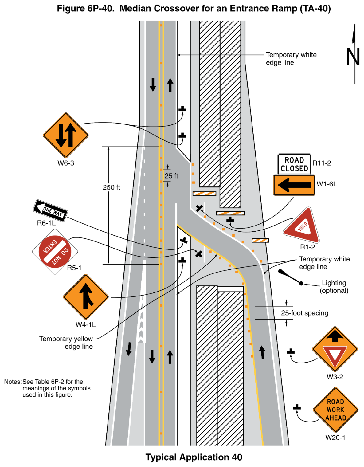 Figure 6P-40. Median Crossover for an Entrance Ramp (TA-40)