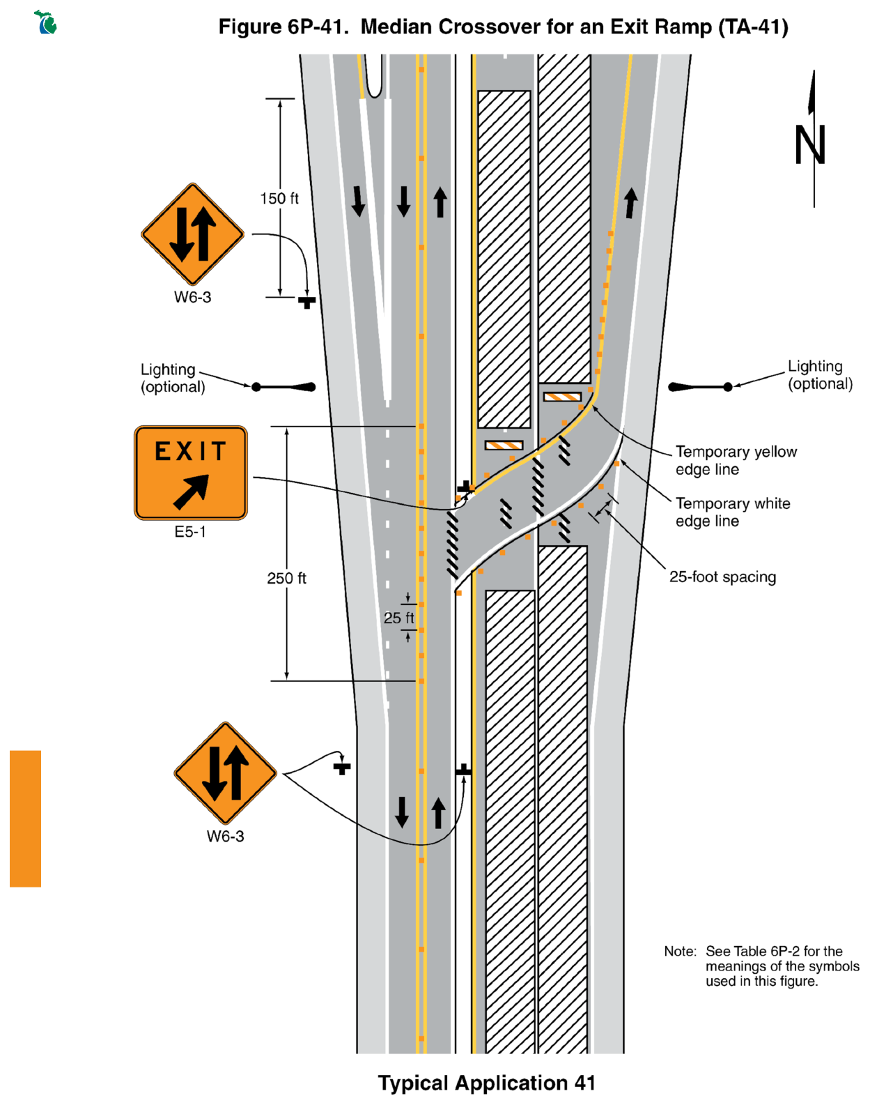 Figure 6P-41. Median Crossover for an Exit Ramp (TA-41)